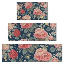 Pioneer Flower Floral Print Pattern Kitchen Rugs Sets Of 3,Kitchen Runner Rugs Non Skid Washable,Decorative Kitchen Floor Mats for Kitchen,Sink,Laundry,17"x30"  17"x47"   17"x59"