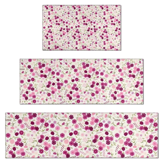 Pioneer Flower Floral Print Pattern Kitchen Rugs Sets Of 3,Kitchen Runner Rugs Non Skid Washable,Decorative Kitchen Floor Mats for Kitchen,Sink,Laundry,17"x30"+ 17"x47" + 17"x59"
