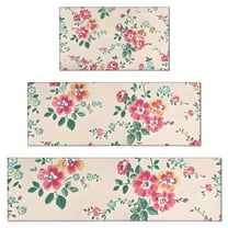 Pioneer Flower Floral Print Pattern Kitchen Rugs Sets Of 3,Kitchen Runner Rugs Non Skid Washable,Decorative Kitchen Floor Mats for Kitchen,Sink,Laundry,17"x30" 17"x47" 17"x59"