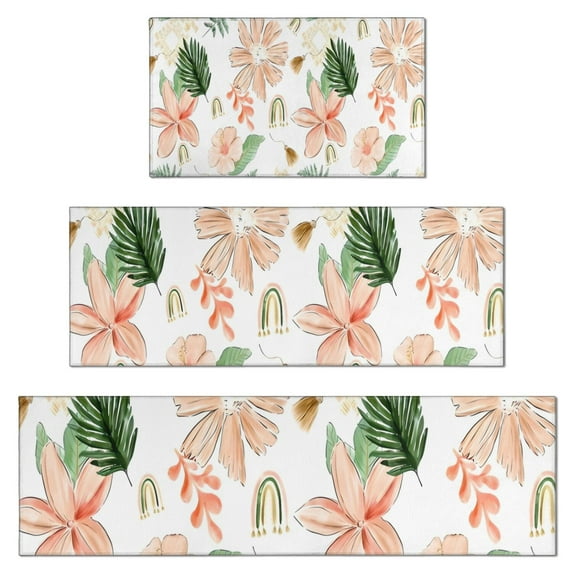 Pioneer Flower Floral Print Pattern Kitchen Rugs Sets Of 3,Kitchen Runner Rugs Non Skid Washable,Decorative Kitchen Floor Mats for Kitchen,Sink,Laundry,17"x30"+ 17"x47" + 17"x59"