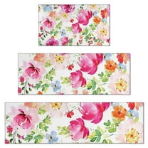 Pioneer Flower Floral Print Pattern Kitchen Rugs Sets Of 3,Kitchen Runner Rugs Non Skid Washable,Decorative Kitchen Floor Mats for Kitchen,Sink,Laundry,17"x30" 17"x47" 17"x59"