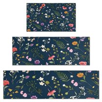 Pioneer Flower Floral Print Pattern Kitchen Rugs Sets Of 3,Kitchen Runner Rugs Non Skid Washable,Decorative Kitchen Floor Mats for Kitchen,Sink,Laundry,17"x30"  17"x47"   17"x59"