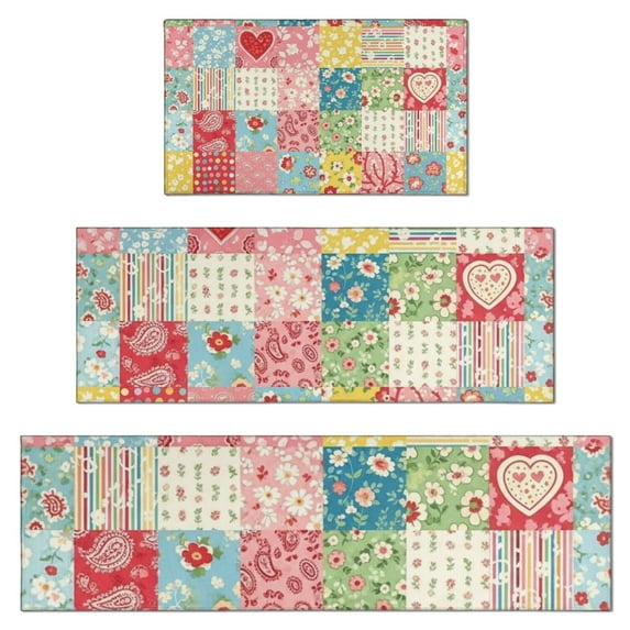 Pioneer Flower Floral Print Pattern Kitchen Rugs Sets Of 3,Kitchen Runner Rugs Non Skid Washable,Decorative Kitchen Floor Mats for Kitchen,Sink,Laundry,17X30 Inch + 17X47 Inch + 17X59 Inch