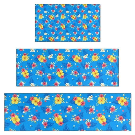 Pioneer Flower Floral Print Pattern Kitchen Rugs Sets Of 3,Kitchen Runner Rugs Non Skid Washable,Decorative Kitchen Floor Mats for Kitchen,Sink,Laundry,17X30 Inch + 17X47 Inch + 17X59 Inch