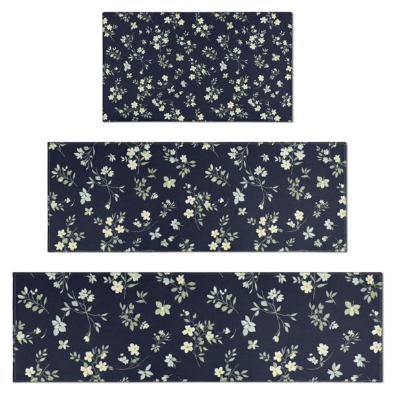 Pioneer Flower Floral Print Pattern Kitchen Rugs Sets Of 3,Kitchen Runner Rugs Non Skid Washable,Decorative Kitchen Floor Mats for Kitchen,Sink,Laundry,17X30 Inch + 17X47 Inch + 17X59 Inch