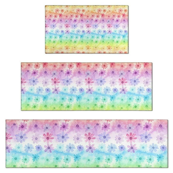 Pioneer Flower Floral Print Pattern Kitchen Rugs Sets Of 3,Kitchen Runner Rugs Non Skid Washable,Decorative Kitchen Floor Mats for Kitchen,Sink,Laundry,17X30 Inch + 17X47 Inch + 17X59 Inch