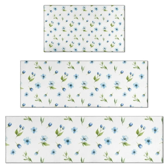 Pioneer Flower Floral Print Pattern Kitchen Rugs Sets Of 3,Kitchen Runner Rugs Non Skid Washable,Decorative Kitchen Floor Mats for Kitchen,Sink,Laundry,17X30 Inch + 17X47 Inch + 17X59 Inch
