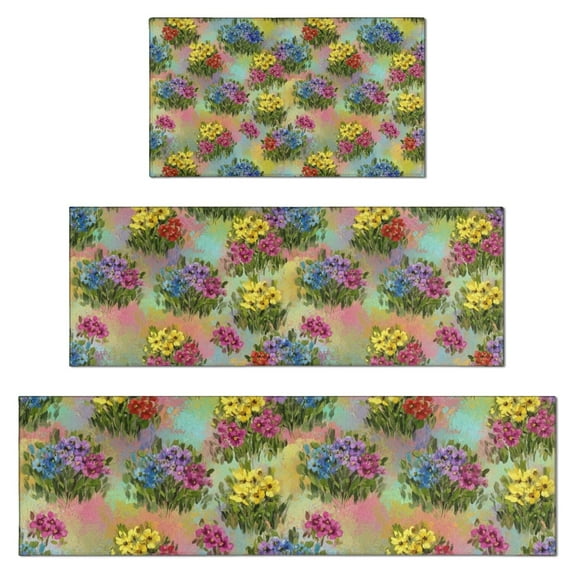 Pioneer Flower Floral Print Pattern Kitchen Rugs Sets Of 3,Kitchen Runner Rugs Non Skid Washable,Decorative Kitchen Floor Mats for Kitchen,Sink,Laundry,17X30 Inch + 17X47 Inch + 17X59 Inch