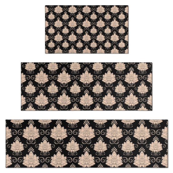 Pioneer Flower Floral Print Pattern Kitchen Rugs Sets Of 3,Kitchen Runner Rugs Non Skid Washable,Decorative Kitchen Floor Mats for Kitchen,Sink,Laundry,17X30 Inch + 17X47 Inch + 17X59 Inch