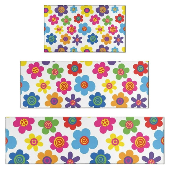 Pioneer Flower Floral Print Pattern Kitchen Rugs Sets Of 3,Kitchen Runner Rugs Non Skid Washable,Decorative Kitchen Floor Mats for Kitchen,Sink,Laundry,17X30 Inch + 17X47 Inch + 17X59 Inch