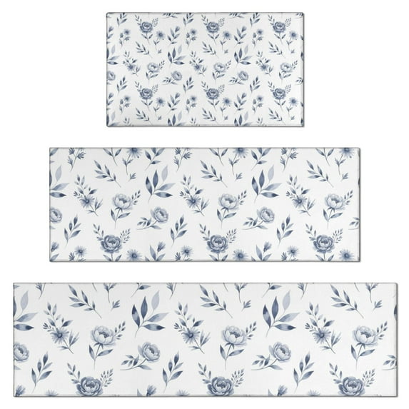 Pioneer Flower Floral Print Pattern Kitchen Rugs Sets Of 3,Kitchen Runner Rugs Non Skid Washable,Decorative Kitchen Floor Mats for Kitchen,Sink,Laundry,17X30 Inch + 17X47 Inch + 17X59 Inch