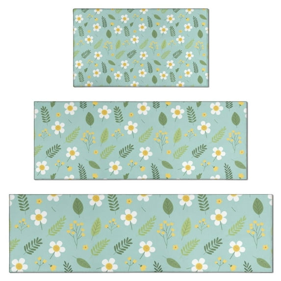 Pioneer Flower Floral Print Pattern Kitchen Rugs Sets Of 3,Kitchen Runner Rugs Non Skid Washable,Decorative Kitchen Floor Mats for Kitchen,Sink,Laundry,17X30 Inch + 17X47 Inch + 17X59 Inch