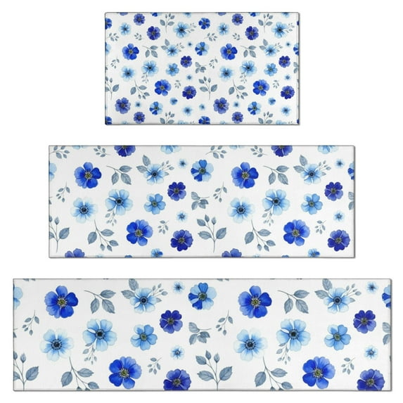 Pioneer Flower Floral Print Pattern Kitchen Rugs Sets Of 3,Kitchen Runner Rugs Non Skid Washable,Decorative Kitchen Floor Mats for Kitchen,Sink,Laundry,17X30 Inch + 17X47 Inch + 17X59 Inch