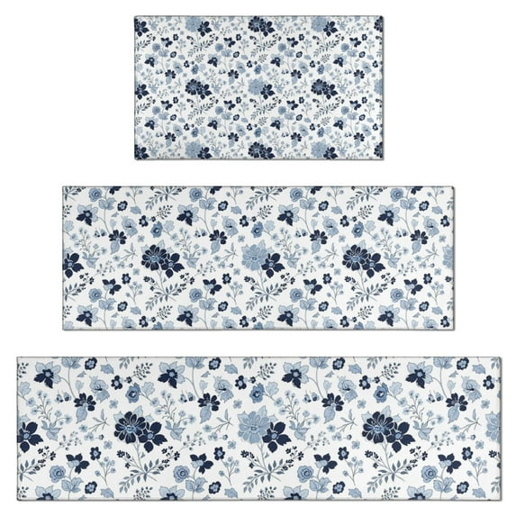 Pioneer Flower Floral Print Pattern Kitchen Rugs Sets Of 3,Kitchen Runner Rugs Non Skid Washable,Decorative Kitchen Floor Mats for Kitchen,Sink,Laundry,17X30 Inch + 17X47 Inch + 17X59 Inch