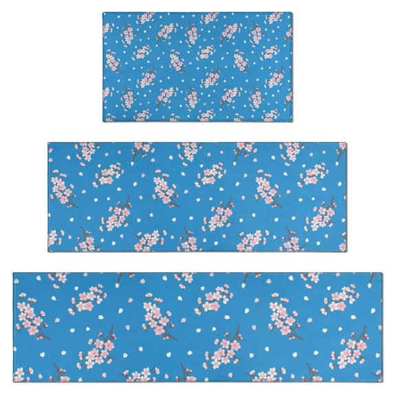 Pioneer Flower Floral Print Pattern Kitchen Rugs Sets Of 3,Kitchen Runner Rugs Non Skid Washable,Decorative Kitchen Floor Mats for Kitchen,Sink,Laundry,17X30 Inch + 17X47 Inch + 17X59 Inch