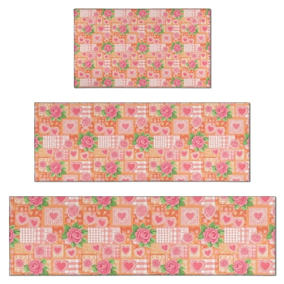 Pioneer Flower Floral Print Pattern Kitchen Rugs Sets Of 3,Kitchen Runner Rugs Non Skid Washable,Decorative Kitchen Floor Mats for Kitchen,Sink,Laundry,17X30 Inch + 17X47 Inch + 17X59 Inch