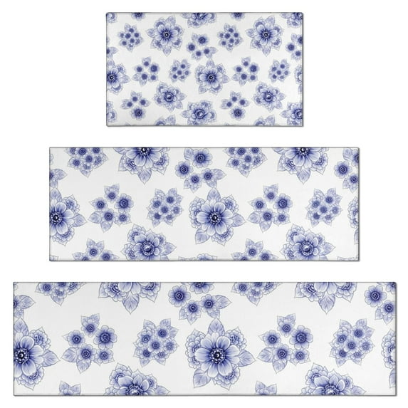 Pioneer Flower Floral Print Pattern Kitchen Rugs Sets Of 3,Kitchen Runner Rugs Non Skid Washable,Decorative Kitchen Floor Mats for Kitchen,Sink,Laundry,17X30 Inch + 17X47 Inch + 17X59 Inch
