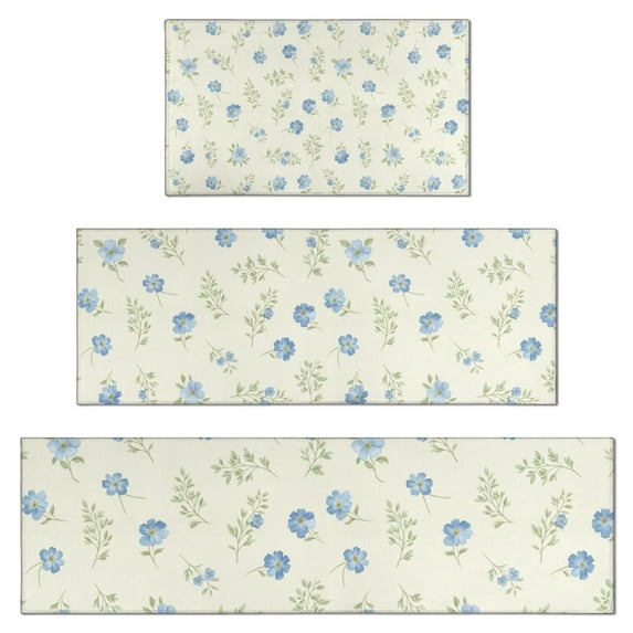 Pioneer Flower Floral Print Pattern Kitchen Rugs Sets Of 3,Kitchen Runner Rugs Non Skid Washable,Decorative Kitchen Floor Mats for Kitchen,Sink,Laundry,17X30 Inch + 17X47 Inch + 17X59 Inch
