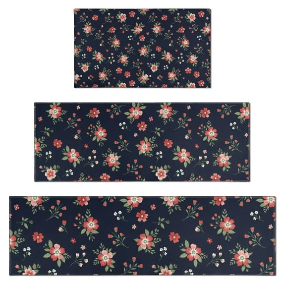 Pioneer Flower Floral Print Pattern Kitchen Rugs Sets Of 3,Kitchen Runner Rugs Non Skid Washable,Decorative Kitchen Floor Mats for Kitchen,Sink,Laundry,17X30 Inch + 17X47 Inch + 17X59 Inch