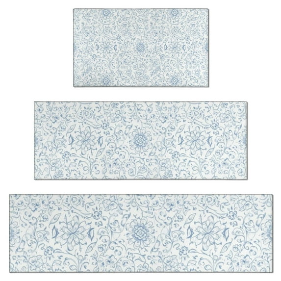 Pioneer Flower Floral Print Pattern Kitchen Rugs Sets Of 3,Kitchen Runner Rugs Non Skid Washable,Decorative Kitchen Floor Mats for Kitchen,Sink,Laundry,17X30 Inch + 17X47 Inch + 17X59 Inch
