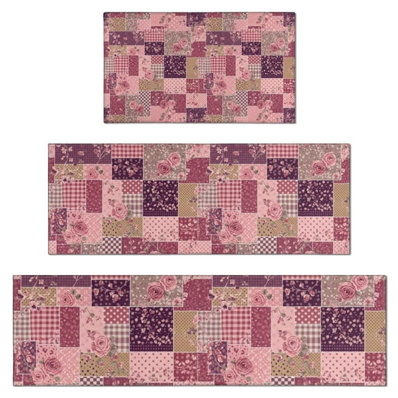 Pioneer Flower Floral Print Pattern Kitchen Rugs Sets Of 3,Kitchen Runner Rugs Non Skid Washable,Decorative Kitchen Floor Mats for Kitchen,Sink,Laundry,17X30 Inch + 17X47 Inch + 17X59 Inch