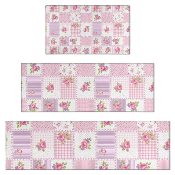 Pioneer Flower Floral Print Pattern Kitchen Rugs Sets Of 3,Kitchen Runner Rugs Non Skid Washable,Decorative Kitchen Floor Mats for Kitchen,Sink,Laundry,17X30 Inch + 17X47 Inch + 17X59 Inch
