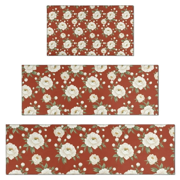 Pioneer Flower Floral Print Pattern Kitchen Rugs Sets Of 3,Kitchen Runner Rugs Non Skid Washable,Decorative Kitchen Floor Mats for Kitchen,Sink,Laundry,17X30 Inch + 17X47 Inch + 17X59 Inch
