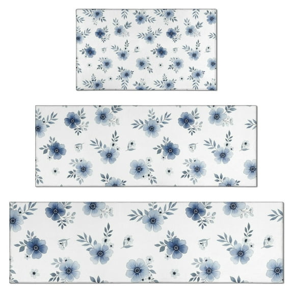 Pioneer Flower Floral Print Pattern Kitchen Rugs Sets Of 3,Kitchen Runner Rugs Non Skid Washable,Decorative Kitchen Floor Mats for Kitchen,Sink,Laundry,17X30 Inch + 17X47 Inch + 17X59 Inch