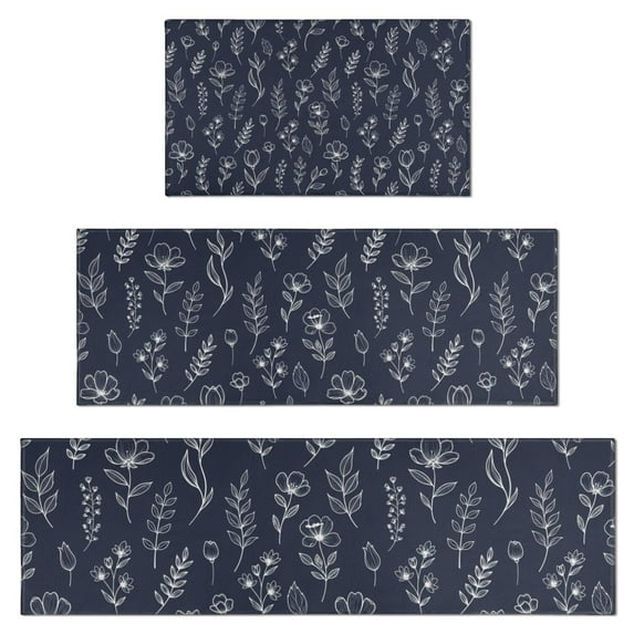 Pioneer Flower Floral Print Pattern Kitchen Rugs Sets Of 3,Kitchen Runner Rugs Non Skid Washable,Decorative Kitchen Floor Mats for Kitchen,Sink,Laundry,17X30 Inch + 17X47 Inch + 17X59 Inch