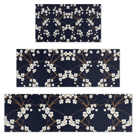 Pioneer Flower Floral Print Pattern Kitchen Rugs Sets Of 3,Kitchen Runner Rugs Non Skid Washable,Decorative Kitchen Floor Mats for Kitchen,Sink,Laundry,17X30 Inch + 17X47 Inch + 17X59 Inch