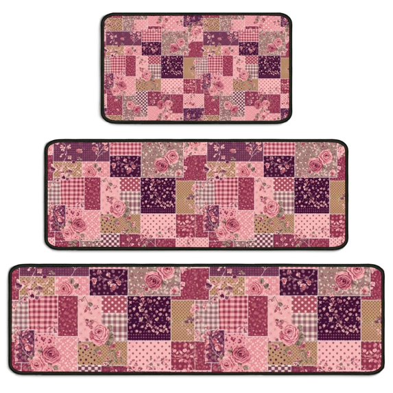 Pioneer Flower Floral Print Pattern Kitchen Rugs Sets Of 3,Kitchen Runner Rugs Non Skid Washable,Decorative Kitchen Floor Mats for Kitchen,Sink,Laundry,17X30 Inch + 17X47 Inch + 17X59 Inch