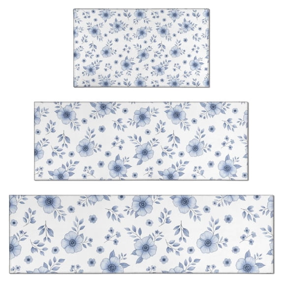 Pioneer Flower Floral Print Pattern Kitchen Rugs Sets Of 3,Kitchen Runner Rugs Non Skid Washable,Decorative Kitchen Floor Mats for Kitchen,Sink,Laundry,17X30 Inch + 17X47 Inch + 17X59 Inch