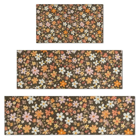 Pioneer Flower Floral Print Pattern Kitchen Rugs Sets Of 3,Kitchen Runner Rugs Non Skid Washable,Decorative Kitchen Floor Mats for Kitchen,Sink,Laundry,17X30 Inch + 17X47 Inch + 17X59 Inch