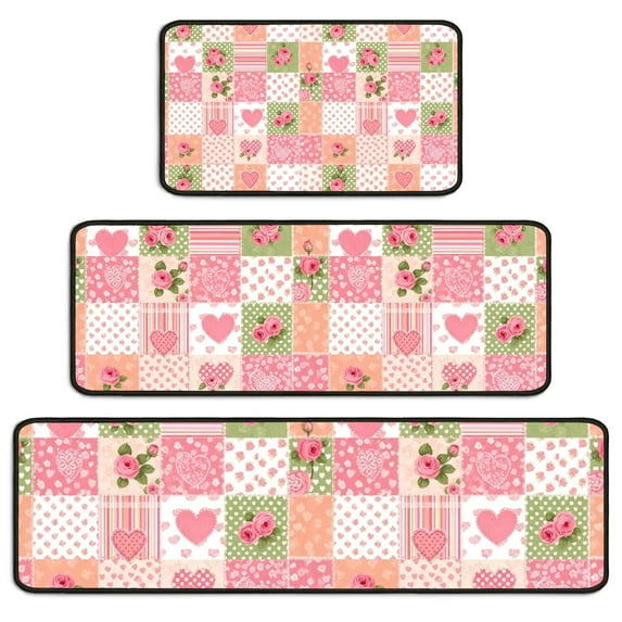Pioneer Flower Floral Print Pattern Kitchen Rugs Sets Of 3,Kitchen Runner Rugs Non Skid Washable,Decorative Kitchen Floor Mats for Kitchen,Sink,Laundry,17X30 Inch + 17X47 Inch + 17X59 Inch