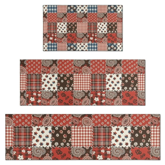 Pioneer Flower Floral Print Pattern Kitchen Rugs Sets Of 3,Kitchen Runner Rugs Non Skid Washable,Decorative Kitchen Floor Mats for Kitchen,Sink,Laundry,17X30 Inch + 17X47 Inch + 17X59 Inch