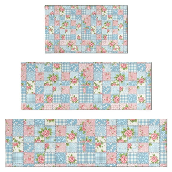 Pioneer Flower Floral Print Pattern Kitchen Rugs Sets Of 3,Kitchen Runner Rugs Non Skid Washable,Decorative Kitchen Floor Mats for Kitchen,Sink,Laundry,17X30 Inch + 17X47 Inch + 17X59 Inch