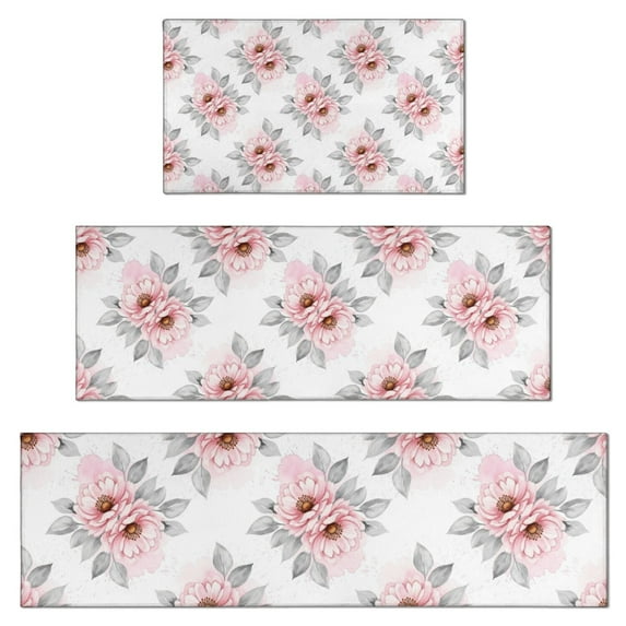 Pioneer Flower Floral Print Pattern Kitchen Rugs Sets Of 3,Kitchen Runner Rugs Non Skid Washable,Decorative Kitchen Floor Mats for Kitchen,Sink,Laundry,17X30 Inch + 17X47 Inch + 17X59 Inch