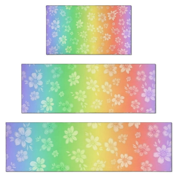 Pioneer Flower Floral Print Pattern Kitchen Rugs Sets Of 3,Kitchen Runner Rugs Non Skid Washable,Decorative Kitchen Floor Mats for Kitchen,Sink,Laundry,17X30 Inch + 17X47 Inch + 17X59 Inch
