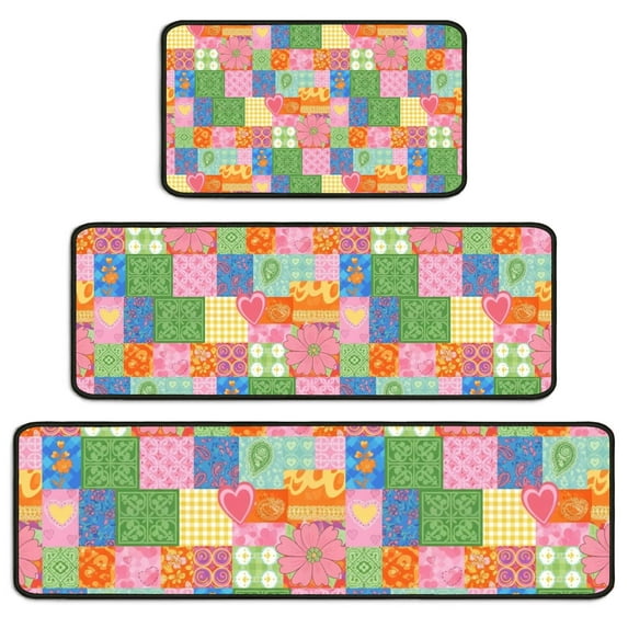 Pioneer Flower Floral Print Pattern Kitchen Rugs Sets Of 3,Kitchen Runner Rugs Non Skid Washable,Decorative Kitchen Floor Mats for Kitchen,Sink,Laundry,17X30 Inch + 17X47 Inch + 17X59 Inch