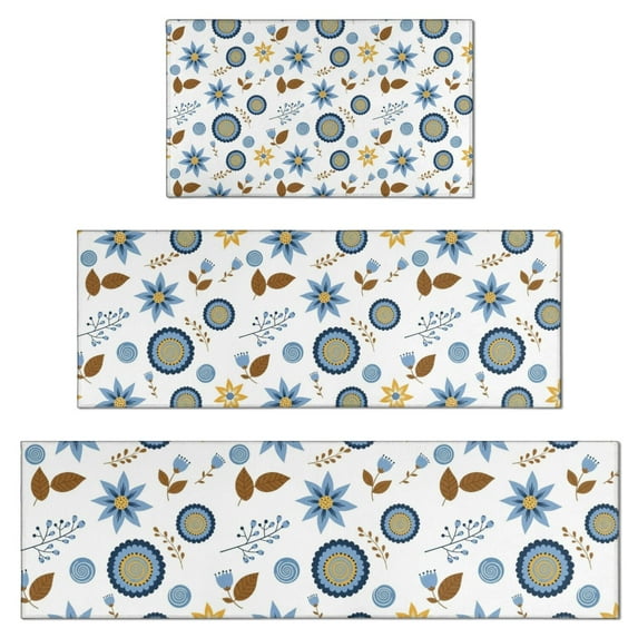 Pioneer Flower Floral Print Pattern Kitchen Rugs Sets Of 3,Kitchen Runner Rugs Non Skid Washable,Decorative Kitchen Floor Mats for Kitchen,Sink,Laundry,17X30 Inch + 17X47 Inch + 17X59 Inch