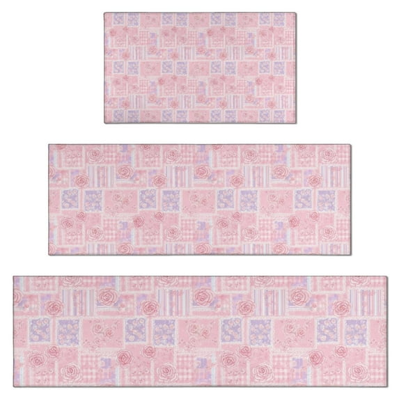 Pioneer Flower Floral Print Pattern Kitchen Rugs Sets Of 3,Kitchen Runner Rugs Non Skid Washable,Decorative Kitchen Floor Mats for Kitchen,Sink,Laundry,17X30 Inch + 17X47 Inch + 17X59 Inch