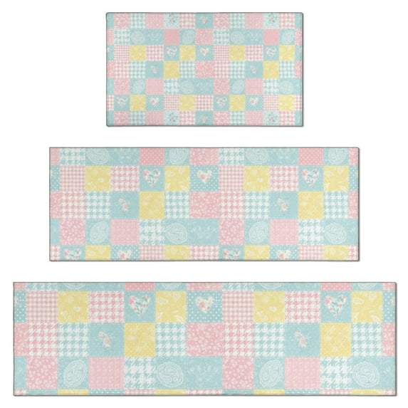 Pioneer Flower Floral Print Pattern Kitchen Rugs Sets Of 3,Kitchen Runner Rugs Non Skid Washable,Decorative Kitchen Floor Mats for Kitchen,Sink,Laundry,17X30 Inch + 17X47 Inch + 17X59 Inch