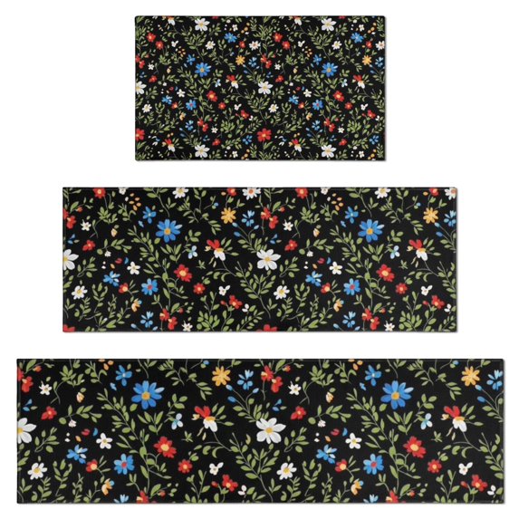 Pioneer Flower Floral Print Pattern Kitchen Rugs Sets Of 3,Kitchen Runner Rugs Non Skid Washable,Decorative Kitchen Floor Mats for Kitchen,Sink,Laundry,17X30 Inch + 17X47 Inch + 17X59 Inch