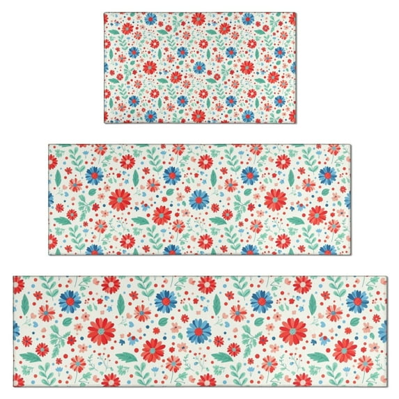 Pioneer Flower Floral Print Pattern Kitchen Rugs Sets Of 3,Kitchen Runner Rugs Non Skid Washable,Decorative Kitchen Floor Mats for Kitchen,Sink,Laundry,17X30 Inch + 17X47 Inch + 17X59 Inch
