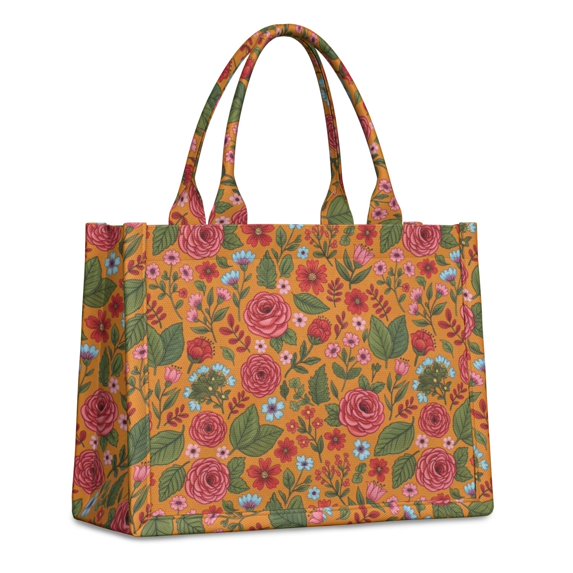 Pioneer Flower Floral Print Pattern Large Capacity Fashion Luxury Tote Handbag, Laptop Compatible Daily Work Bag, 15.7"x13"x5.1"