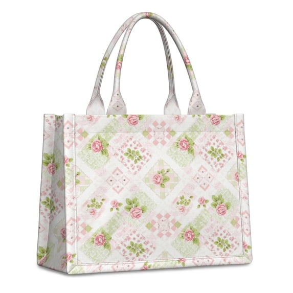 Pioneer Flower Floral Print Pattern Large Capacity Fashion Luxury Tote Handbag, Laptop Compatible Daily Work Bag, 15.7"x13"x5.1"