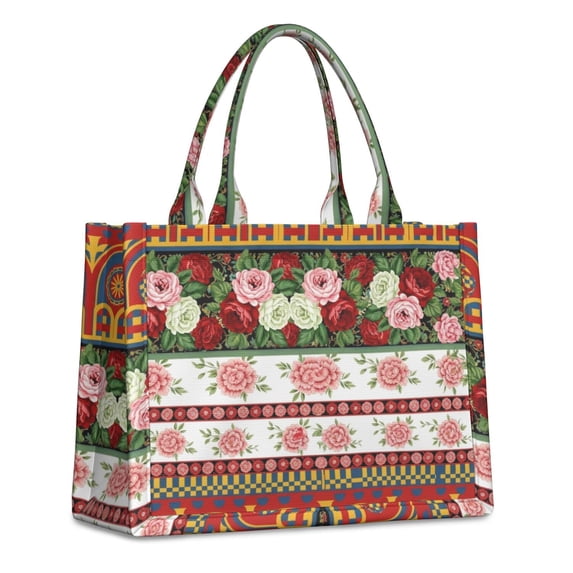 Pioneer Flower Floral Print Pattern Large Capacity Fashion Luxury Tote Handbag, Laptop Compatible Daily Work Bag, 15.7"x13"x5.1"