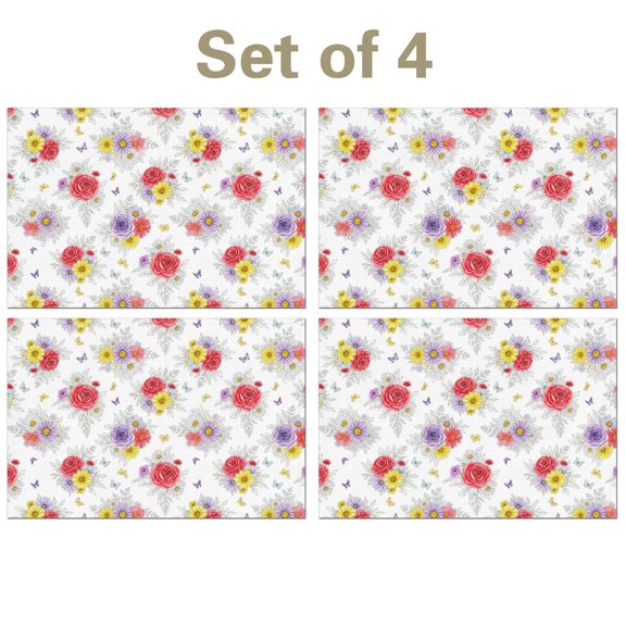 Pioneer Flower Floral Print Pattern Linen-look Placemats Set Of 4, Outdoor Picnic Placemats Heat Resistant Gift Ideas for Housewarming Holiday Gifts,11.8" X 17.7"