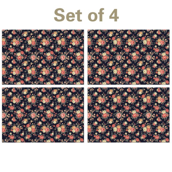 Pioneer Flower Floral Print Pattern Linen-look Placemats Set Of 4, Outdoor Picnic Placemats Heat Resistant Gift Ideas for Restaurant Hotel Party,11.8" X 17.7"