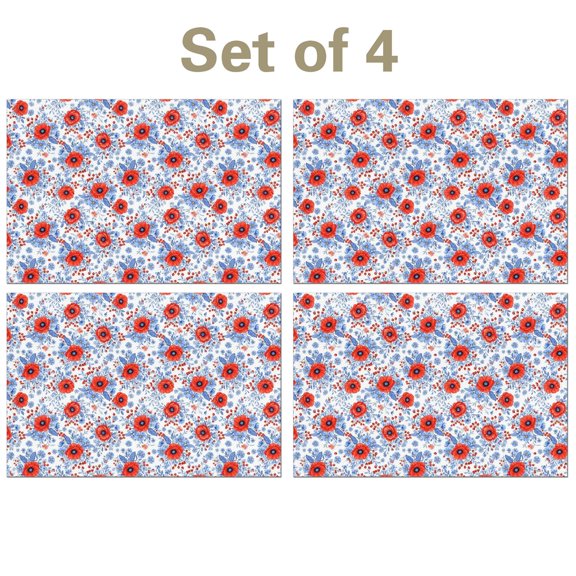 Pioneer Flower Floral Print Pattern Linen-look Placemats Set Of 4, Outdoor Picnic Placemats Waterproof Gift Ideas for Restaurant Hotel Party,11.8" X 17.7"